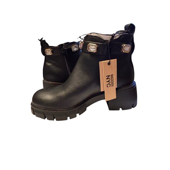 Madden NYC Women's NWT Rhinestone Chain Lug Sole Chelsea Bootie Size 8 Dressy - Picture 3 of 8